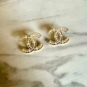 Chanel Gold Braided Crystal and Pearl Earrings